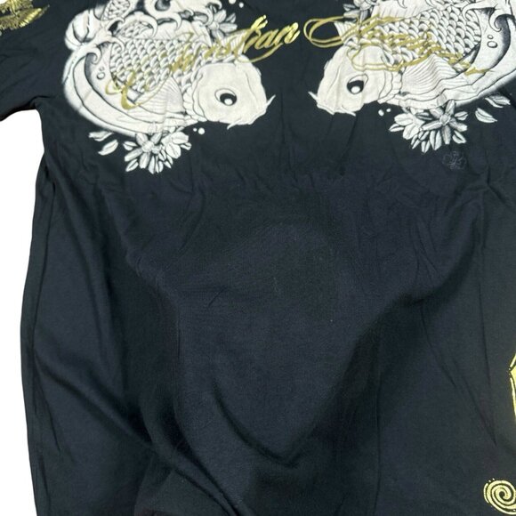 Christian Audigier RARE‎ Fish Print Black T-Shirt Sz XL V-Neck, Made in USA - Picture 3 of 12